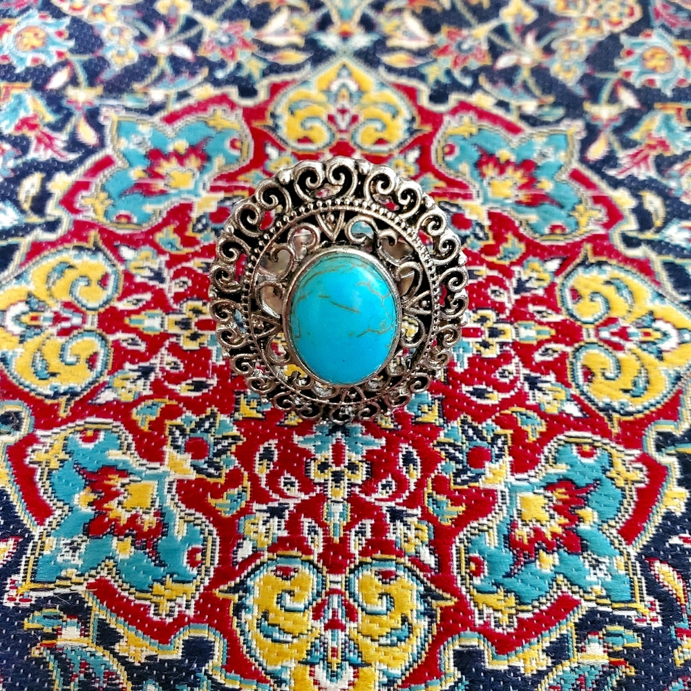 Faux torquise silver ring
